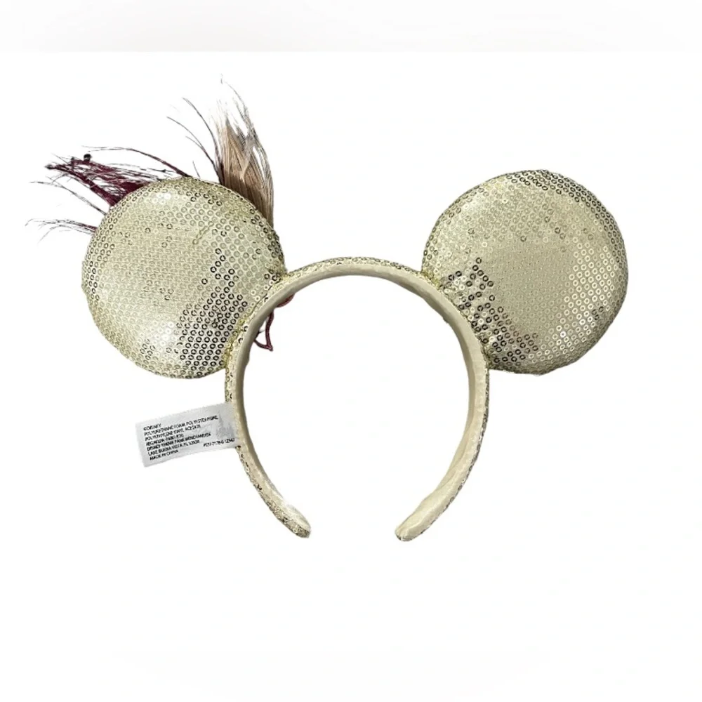 Disney Parks Minnie Mouse Gold Sequin Feather Flapper Roaring 20’s Ear Headband